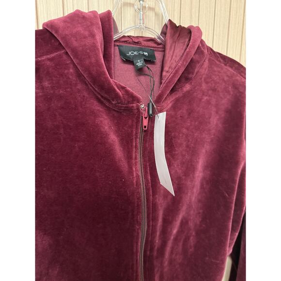 JOE'S Jeans Burgundy Velour Full Zipped Cropped Hooded Jacket Sz S New with Tags - Picture 6 of 11